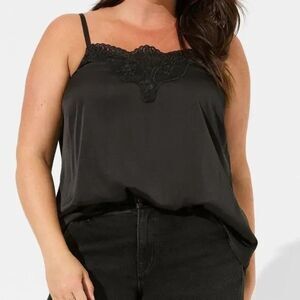 Torrid Sophie Satin Lace Trim Black Cami Top size 2 silky sexy Y2K style